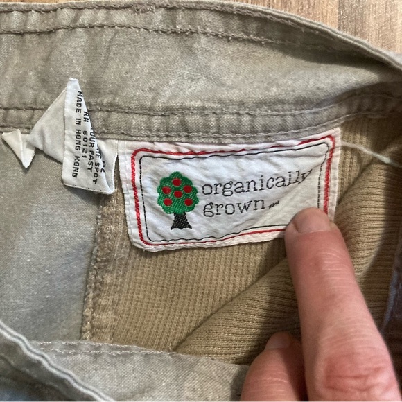 VTG Organically Grown Pants Wom Sz 5 Khaki Print Two Button Front Elastic Panels - Picture 7 of 9